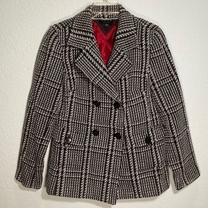 TOMMY HILFIGER Black & White Houndstooth Tweed Pea Coat EUC Size M